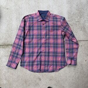 Men's Bugatchi Shaped Fit Dress Shirt – XL – Fuchsia Blue Plaid – Long Sleeve